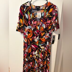 MSK Women's Vibrant Floral Midi Dress - Black, Pink, Orange